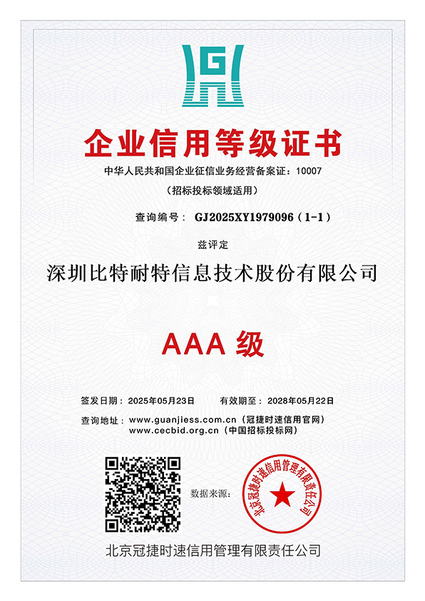 AAA企业信用等级证书